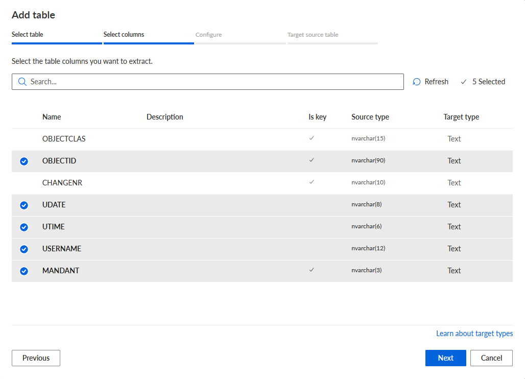 Select columns