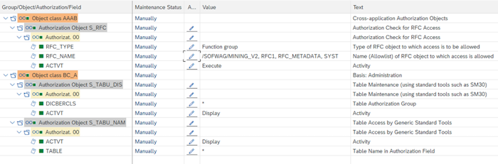 SAP user configuration