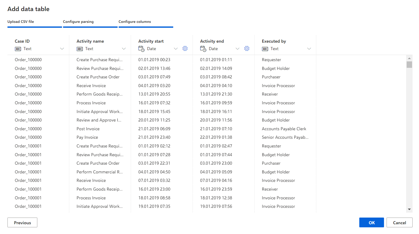 configure columns