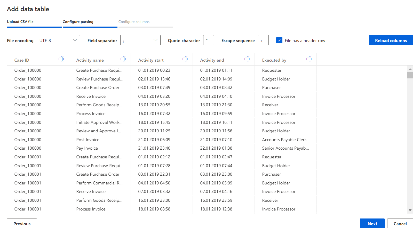 configure parsing