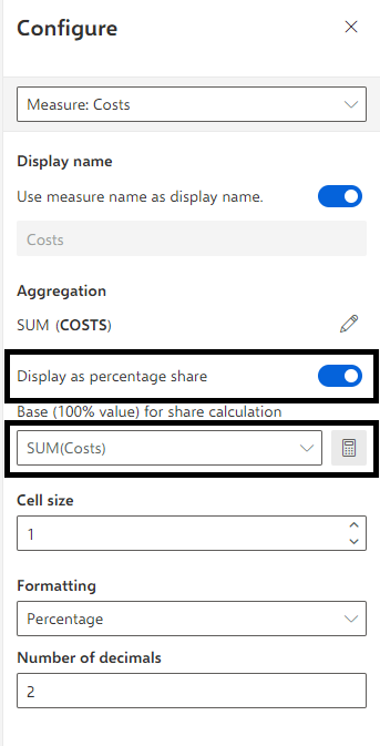 percentage share settings