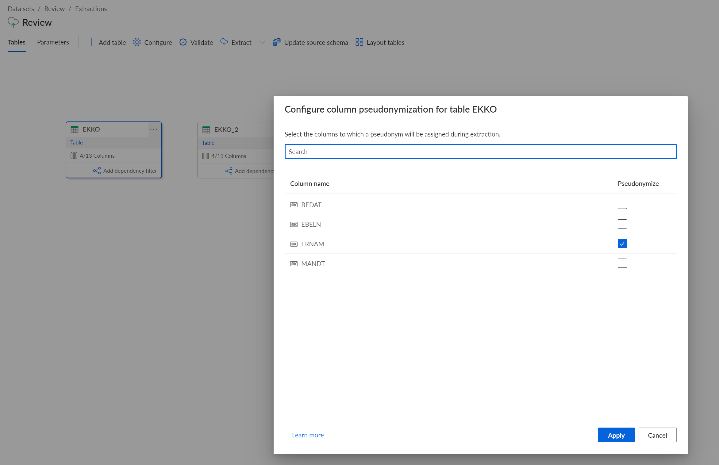 Select columns