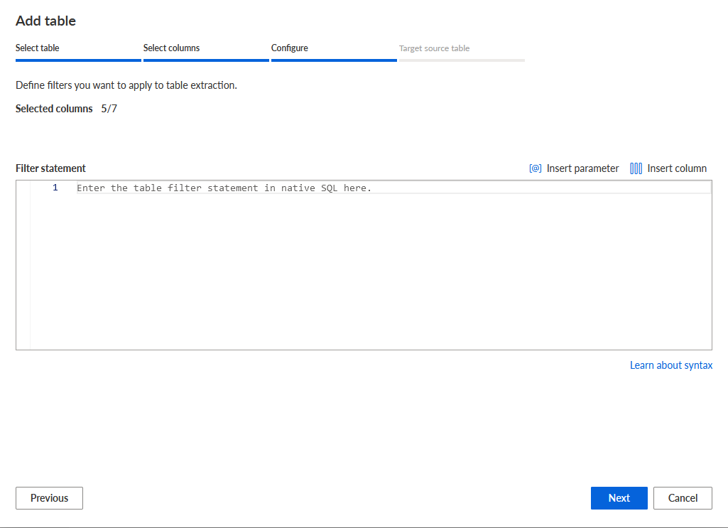 Configure table extraction